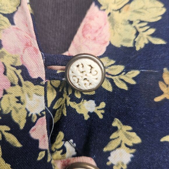 BETSY'S THINGS Vtg Maxi Dress 12 Floral Cottagecore Modest Button Front Tie Back - Picture 4 of 11